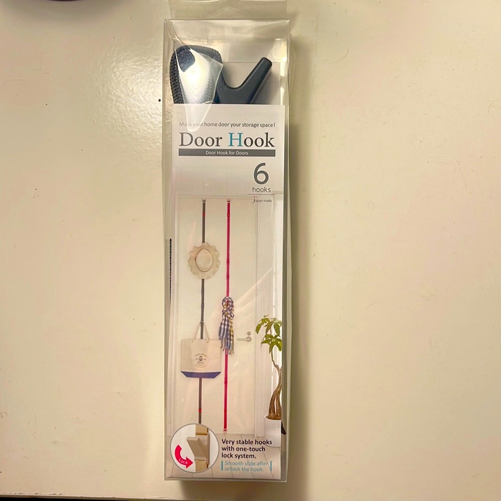 NIB like-it Dark Gray 6 Height Adjustable Hooks Over the Door Strap Organizer